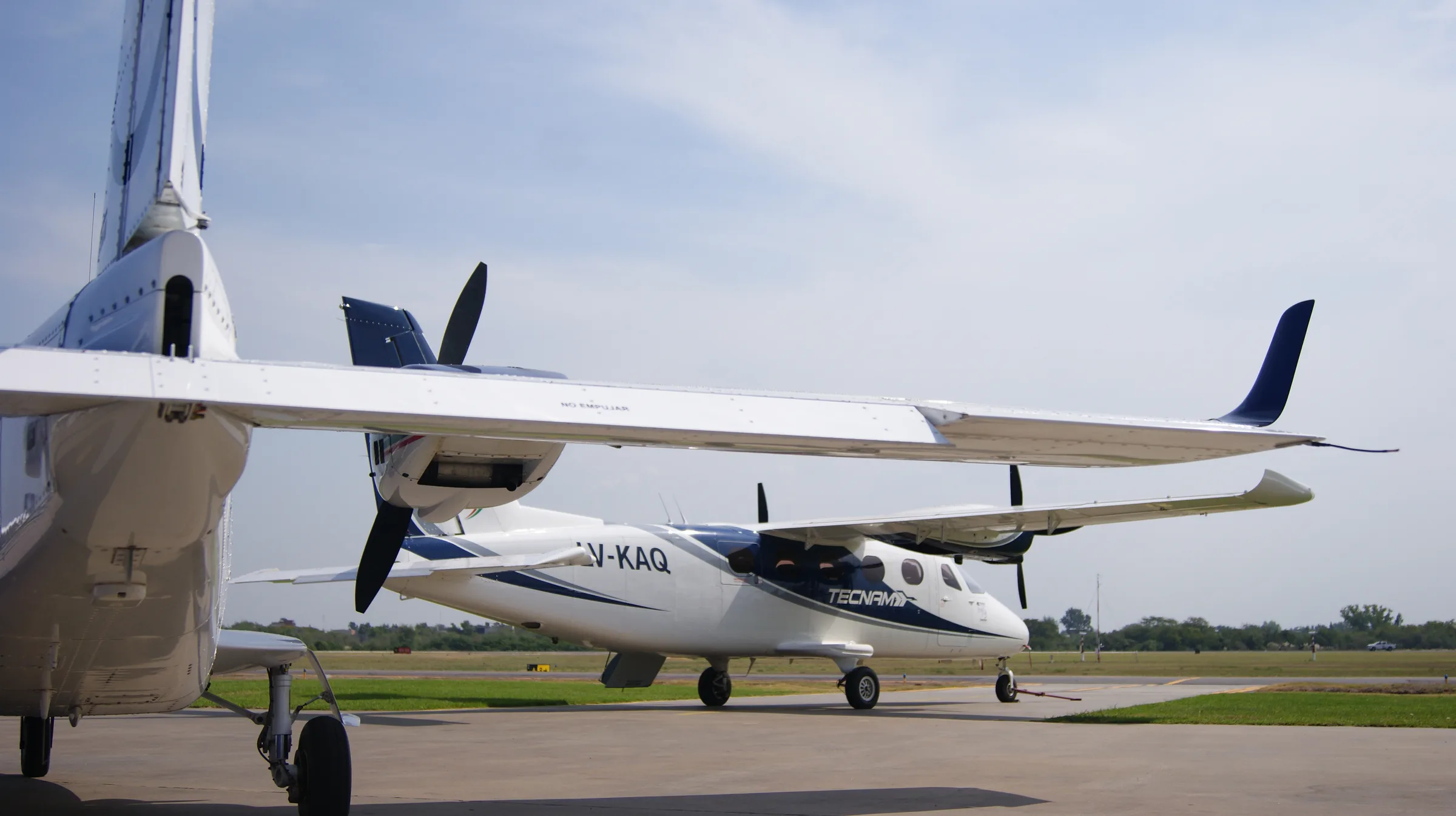 Twin-engine aircraft on the runway before takeoff