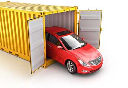 Vehicle transport in container